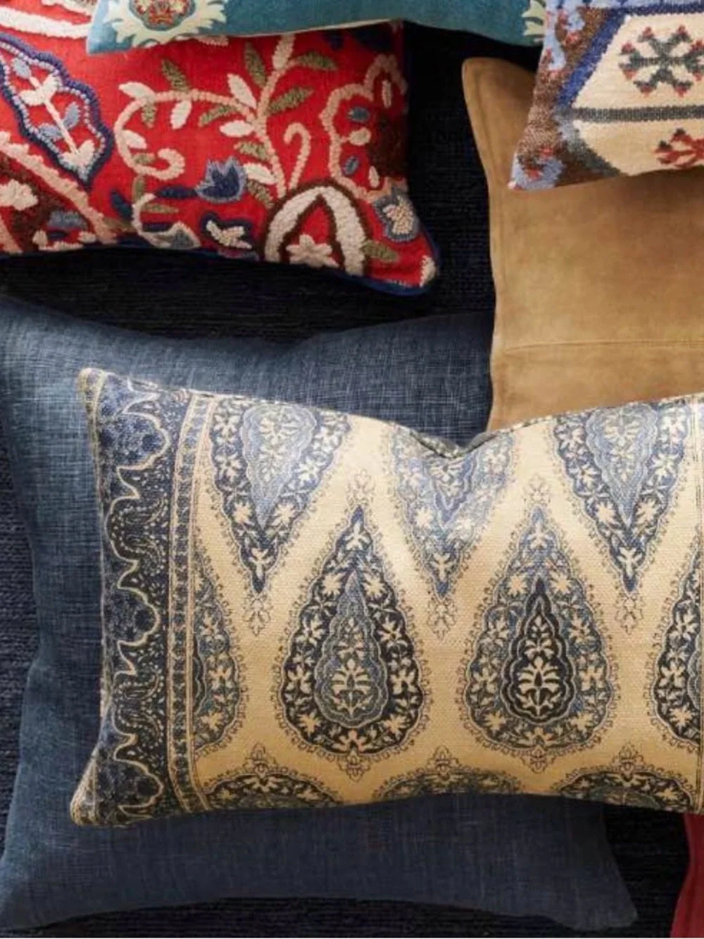 Pottery Barn Blue and Tan Paisley Lumbar Accent Pillow Cover